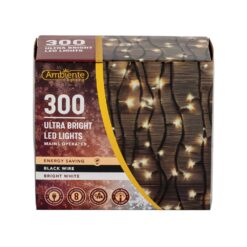 300 Ultra Bright LED String Lights Mains Operated & Black Wire Bright White