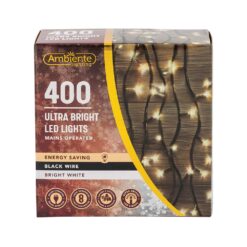 400 Ultra Bright LED String Lights Mains Operated & Black Wire Bright White