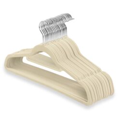 1ABOVE Non-Slip Velvet Hangers 20-Pack - Heavy Duty 41cm Ivory Closet Organizers with Swivel Hooks & Tie Bar