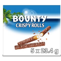 Bounty Crispy Rolls Milk Chocolate Coconut Biscuit Snack Bar Multipack 5 x 23.4g