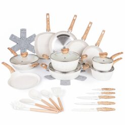 35pcs Cream Kitchen Cookware & Kitchen Knife Set
