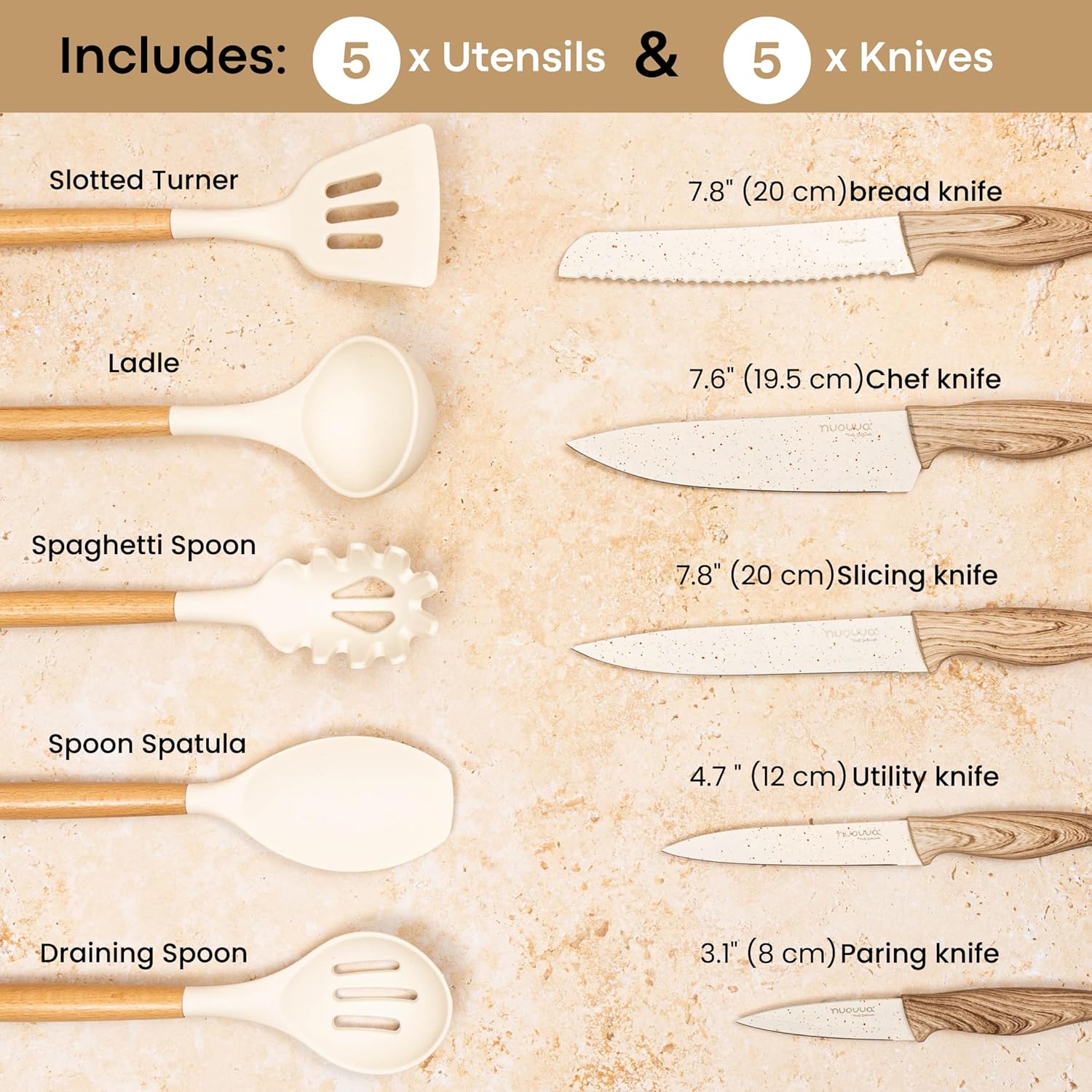 Nuovva_cream_cookware_set_includes_5_utensils_and_5_knives