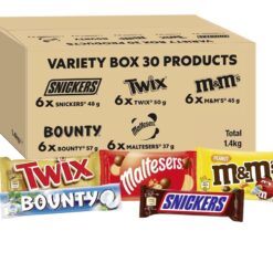 【March Promotion】Mixed Bulk Chocolate Box with Snickers, Twix, M&M's Peanuts, Maltesers & Bounty - 30 Full-Size Bars